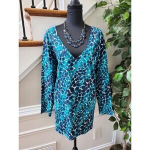 Roman's Women's Blue 100% Cotton V-Neck Long Sleeve Casual Blouse Size 18/20